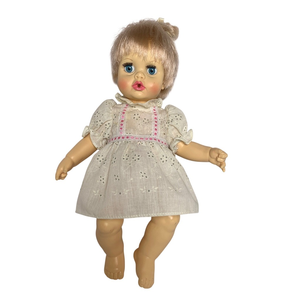 Vintage 1971 Ideal Toy Corp Baby Doll 12 Inch Blonde Blue Sleep Eyes Retro